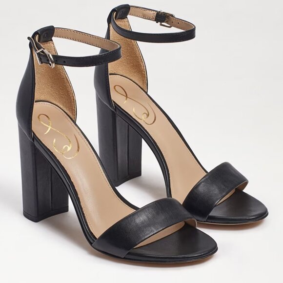 Sam Edelman Yaro Black Leather Ankle Strap Sandal Size 7 Block Heel $130 Classic - Picture 1 of 16